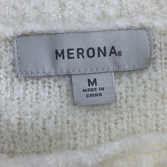 Merona Women's Sweater size M Boat Neck Button Ivory Wool Blend - Picture 4 of 5